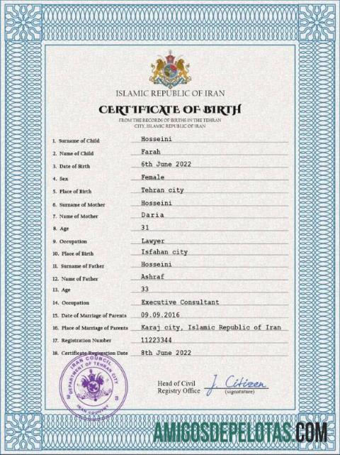 Para baixar modelo PSD de certidão de nascimento do Irã